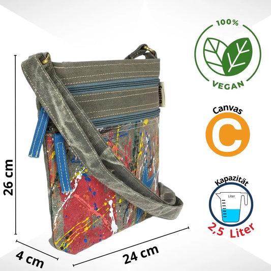 Umhängetasche. Canvas Schultertasche Vegane Crossbody Bag