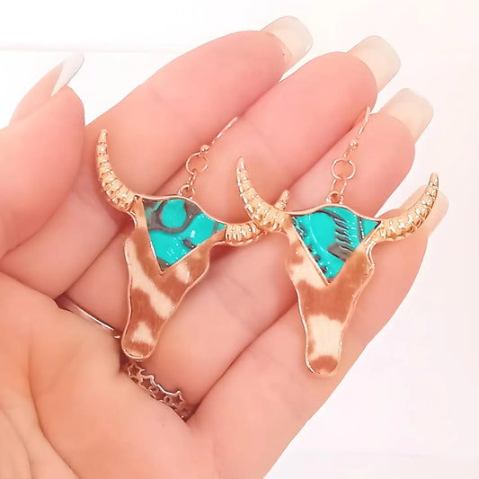 Boho-Ohrringe „Kuhschädel“ – Western Style