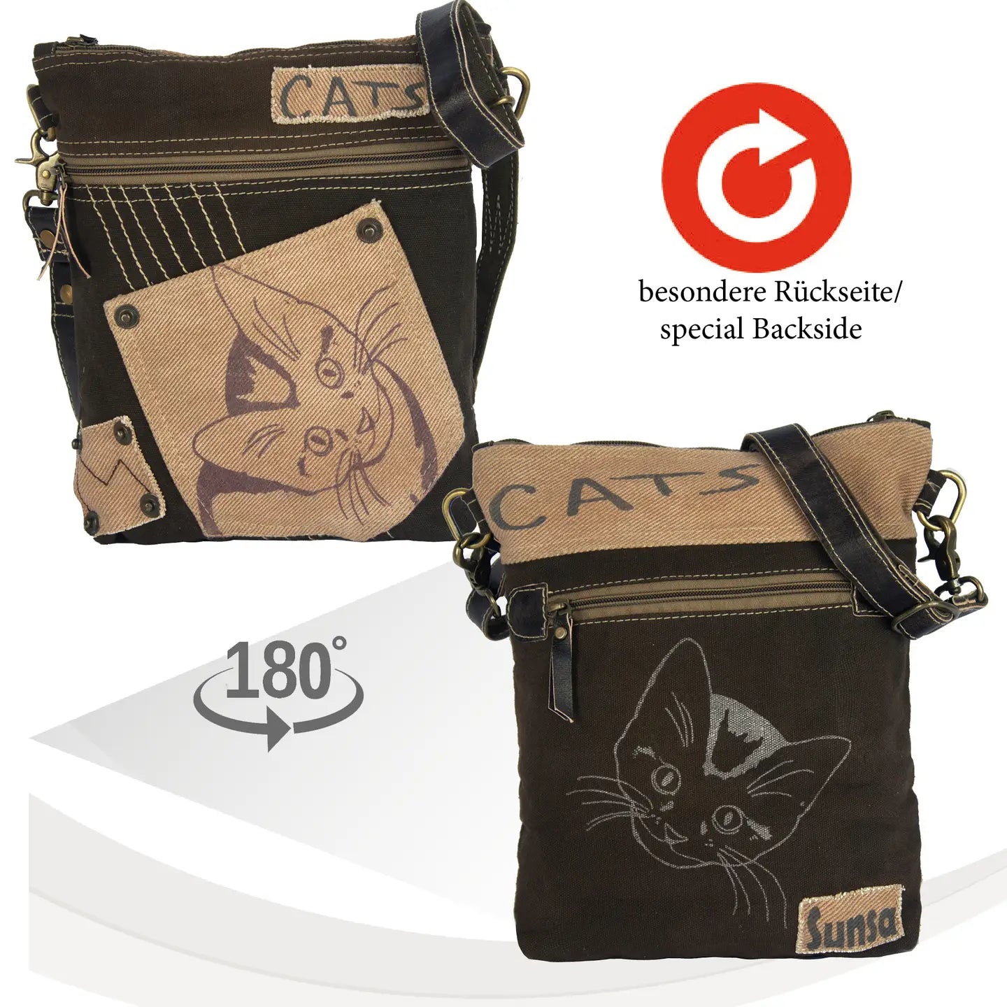 Sunsa Damen Umhängetasche Vintage Schultertasche Katzenmotiv