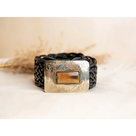 GÜRTEL AUS SCHWARZEM URANLEDER MIT PERLMUTT DETAIL