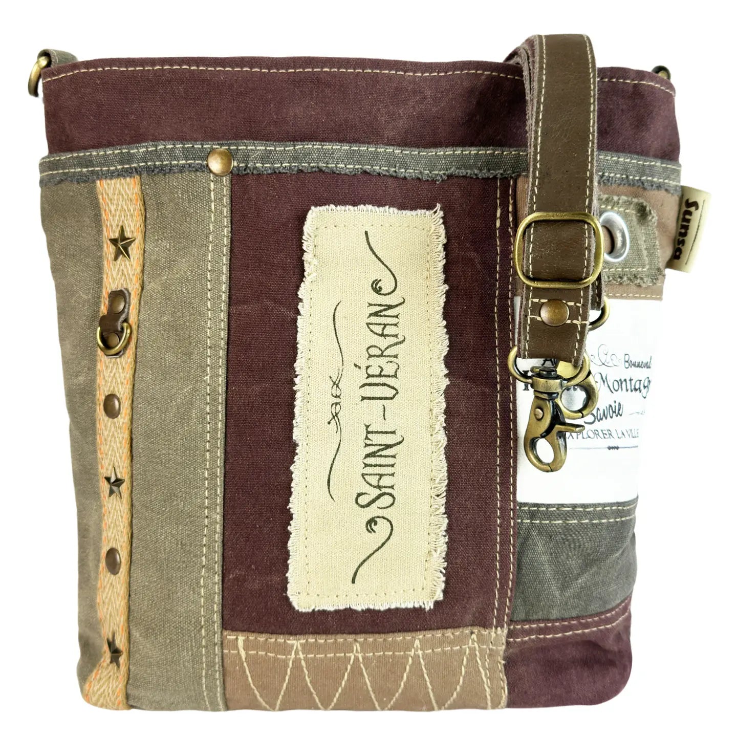 Sunsa Vintage Umhängetasche Patchwork Canvas Crossover Bag