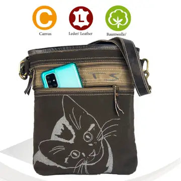 Sunsa Damen Umhängetasche Vintage Schultertasche Katzenmotiv