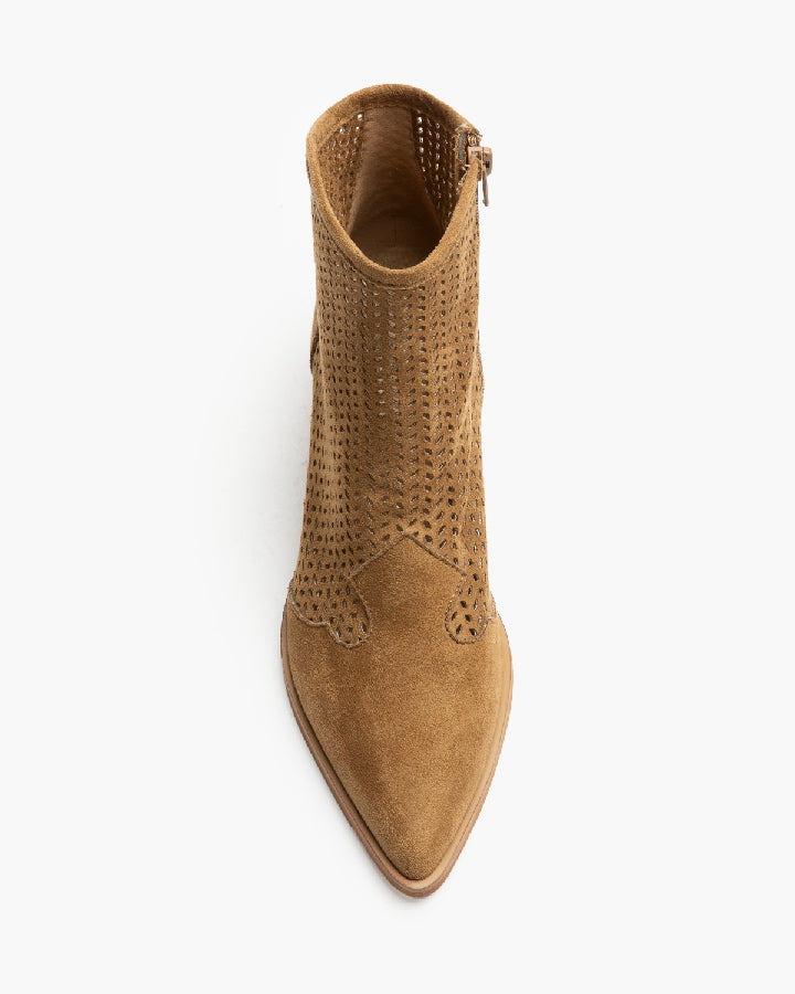Damen Stiefelette im Landhausstil mit durchbrochenem Schaft – Rustikaler Boho-Chic