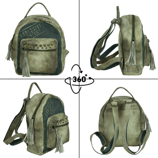 Sunsa Rucksack. Vintage Backpack Leder/Canvas Retro Daypack
