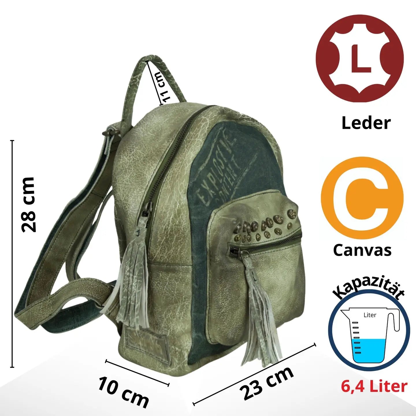 Sunsa Rucksack. Vintage Backpack Leder/Canvas Retro Daypack