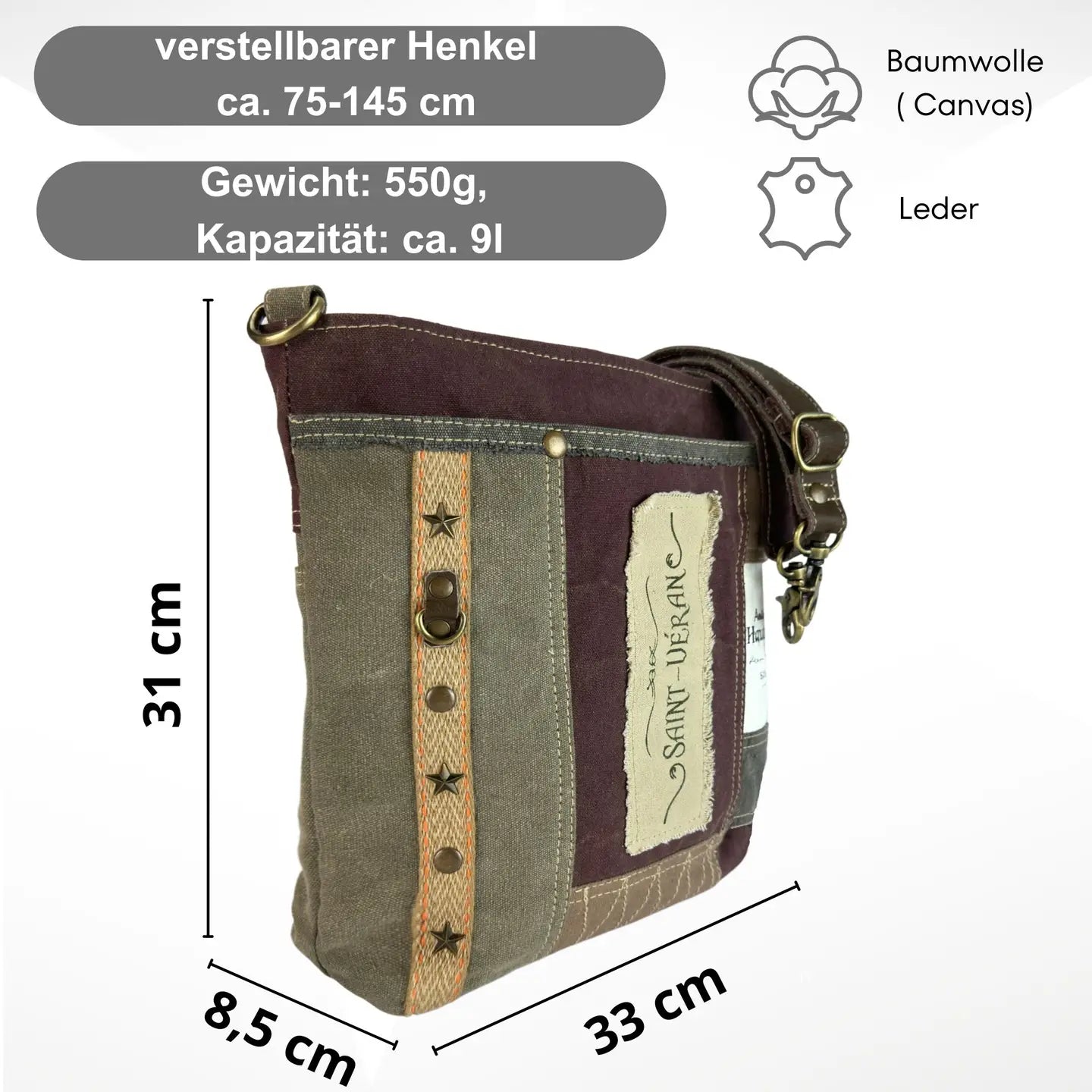 Sunsa Vintage Umhängetasche Patchwork Canvas Crossover Bag