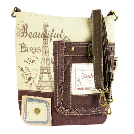 Sunsa Vintage Umhängetasche. Crossover Tasche Paris Motiv
