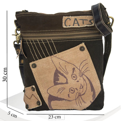 Sunsa Damen Umhängetasche Vintage Schultertasche Katzenmotiv