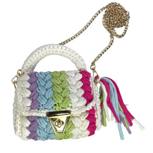 Boho-Handtasche aus Baumwolle & Häkelarbeit – mit Fransen natural