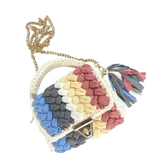 Boho-Handtasche aus Baumwolle & Häkelarbeit – mit Fransen white