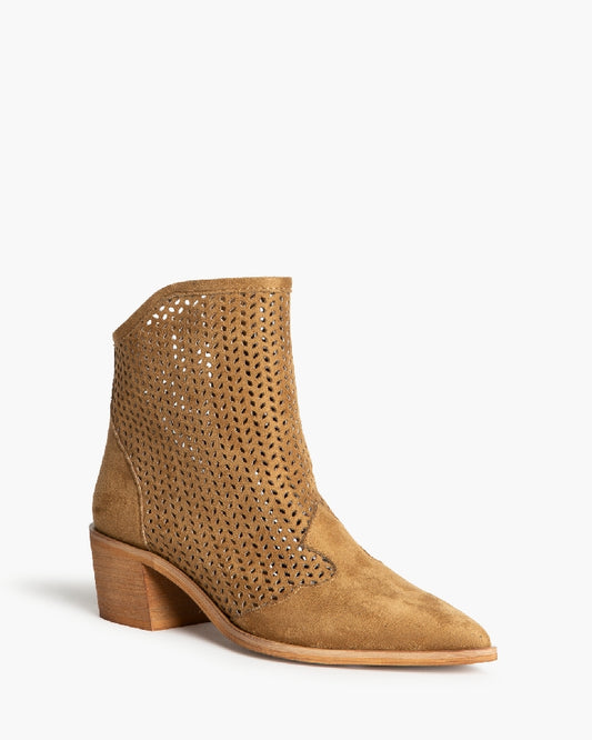 Damen Stiefelette im Landhausstil mit durchbrochenem Schaft – Rustikaler Boho-Chic