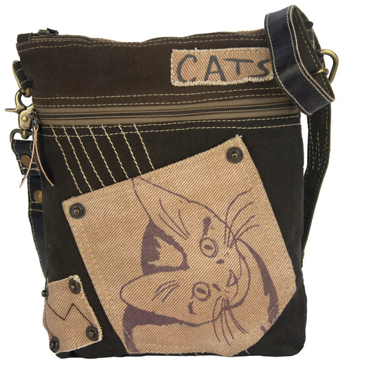Sunsa Damen Umhängetasche Vintage Schultertasche Katzenmotiv