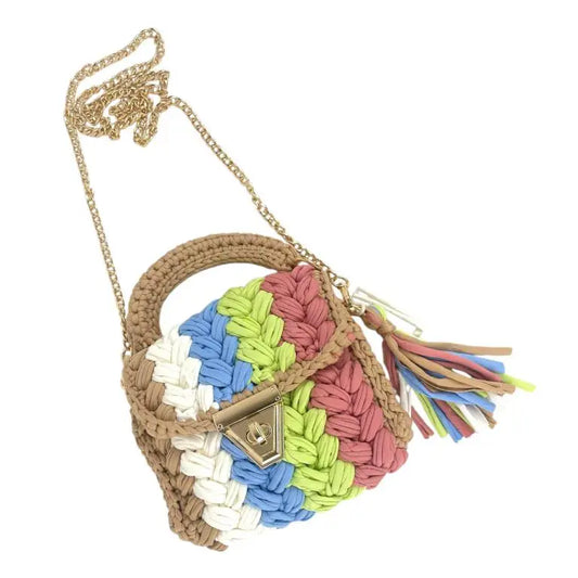 Boho-Handtasche aus Baumwolle & Häkelarbeit – mit Fransen khaki